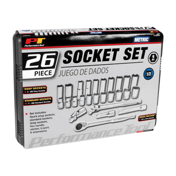 Performance Tool W32904 Socket Set, Chrome Vanadium Steel, Specifications: Measuring in Metric - 2