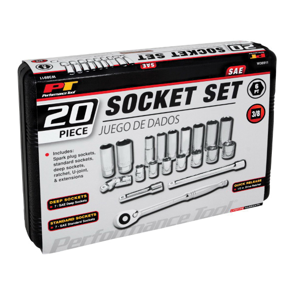 Performance Tool W38911 Series Socket Set, Chrome Vanadium Steel - 2