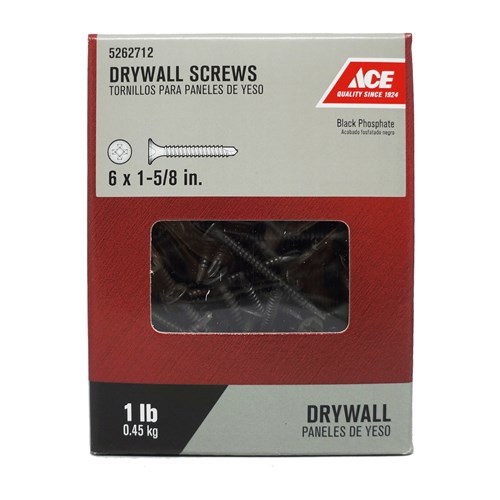 ACE 46036ACE Screw, #6 Thread, 1-5/8 in L, Coarse Thread, Bugle Head, Phillips Drive, Drill Point, Steel, 1 lb - 2