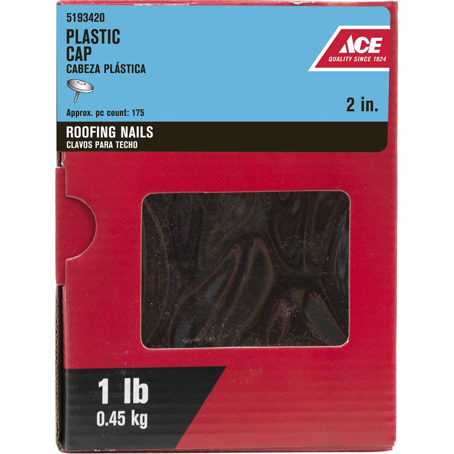 ACE 5193420 Roofing Nail, 2 in L, Flat Head, Plastic/Steel, Green - 1