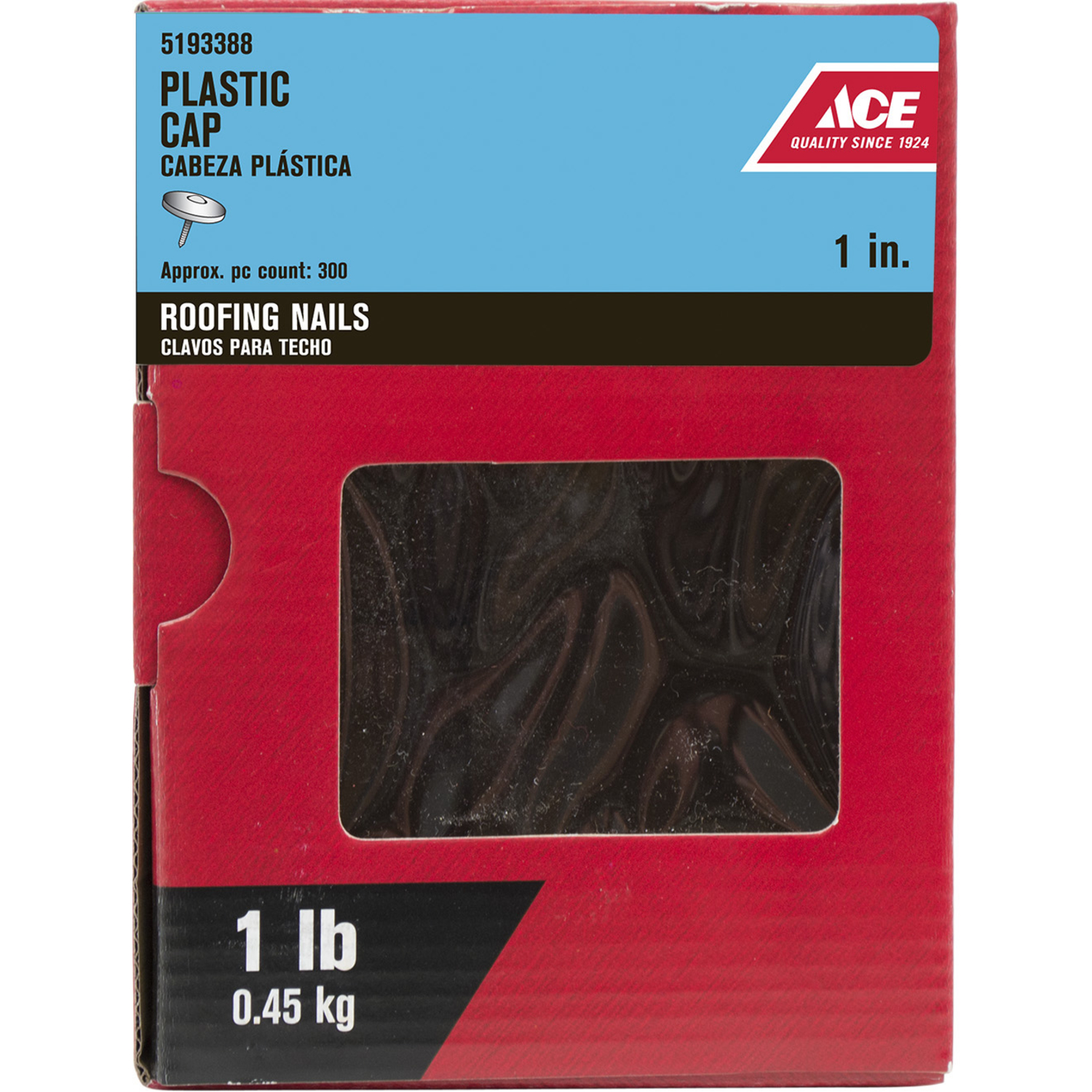 ACE 5193388 Roofing Nail, 1 in L, Flat Head, Plastic/Steel, Green - 2