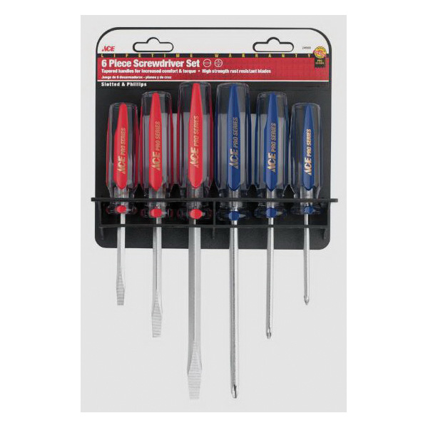 ACE Pro Series 24000 Screwdriver Set, 6-Piece, Plastic/Steel, Chrome, Red - 2