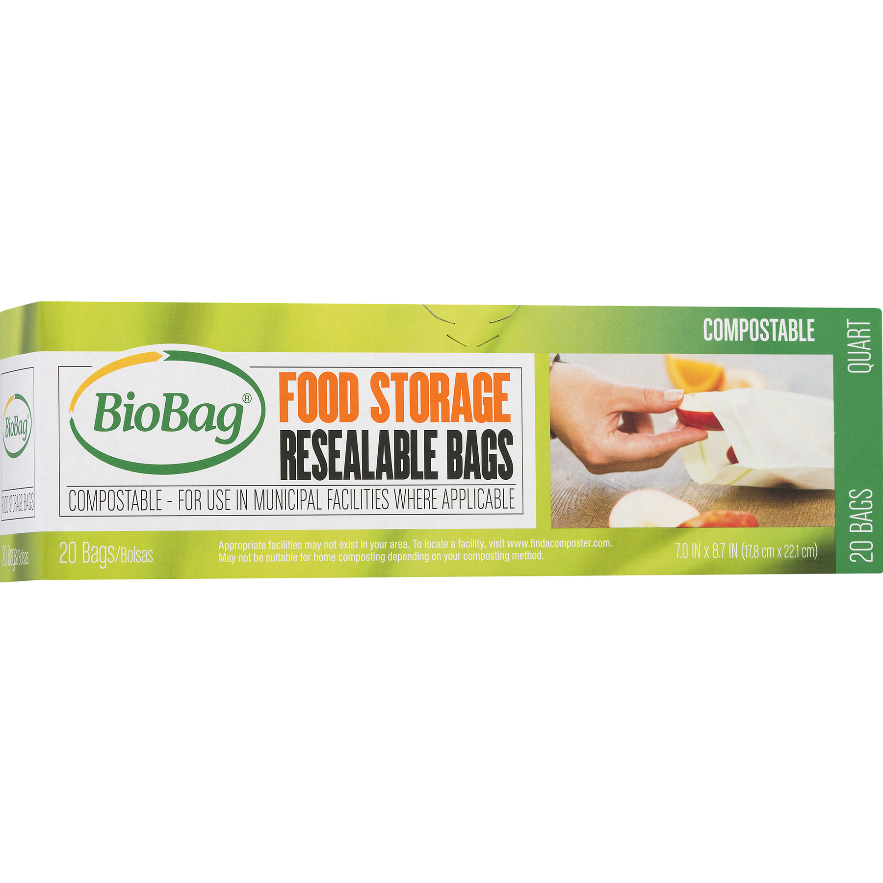 BioBag 190421 Resealable Food Storage Bag, 1 qt Capacity, 1.8 mil Thick - 4