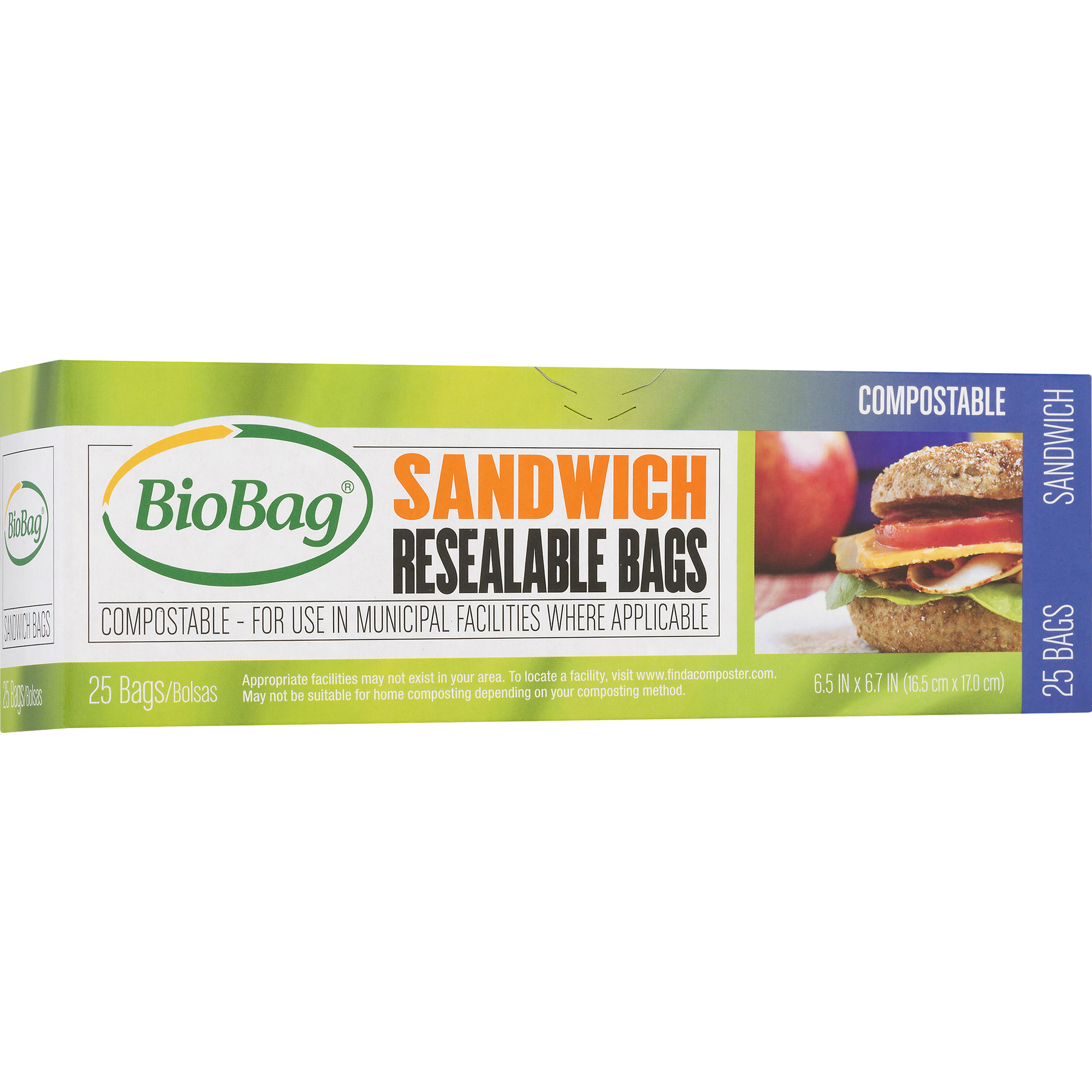 BioBag 190420 Resealable Sandwich Bag, 1.8 mil Thick - 4