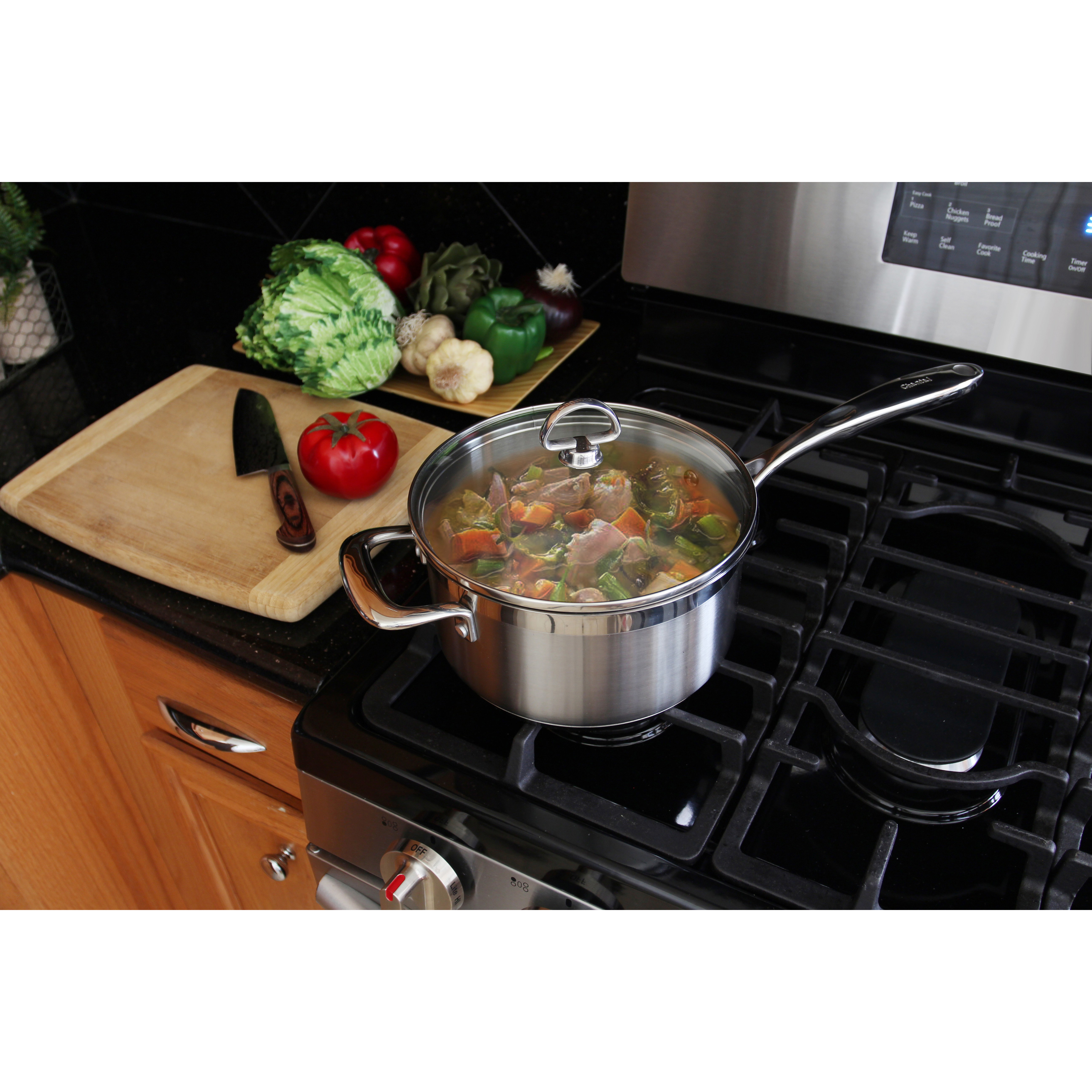 Chantal SLIN35-2035 Sauce Pan with Lid, 3.5 qt Capacity, 7-3/4 in Opening, 7 in Base Dia, Copper/Stainless Steel - 5