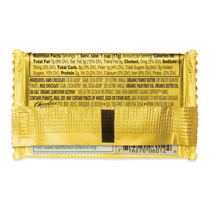 Chocolove CHOO6002 Dark Chocolate, Peanut Butter Flavor, 0.6 oz Pack - 4