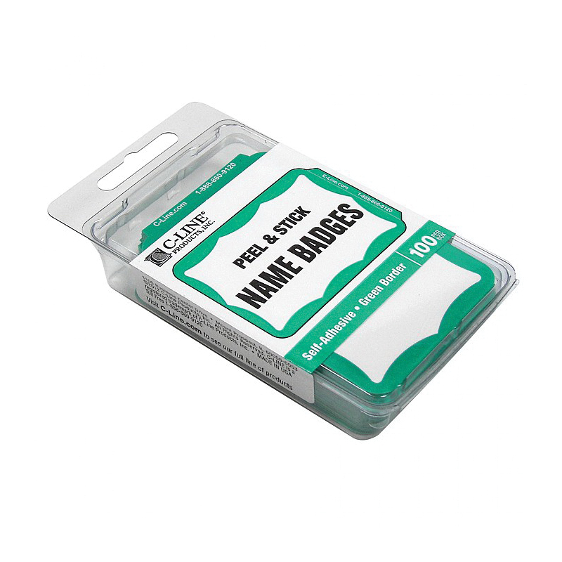 C-Line 92263 Name Tag, 2-1/4 in L, 3-1/2 in W, Green Background - 2
