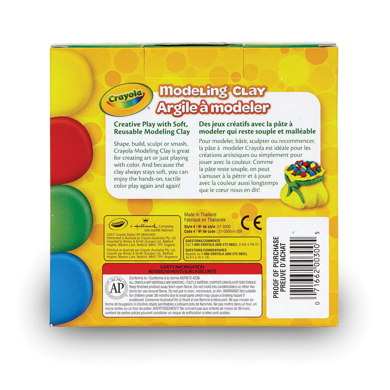 Crayola 57-0300 Modeling Clay, Clay, Blue/Green/Red/Yellow, 4 oz Pack - 3