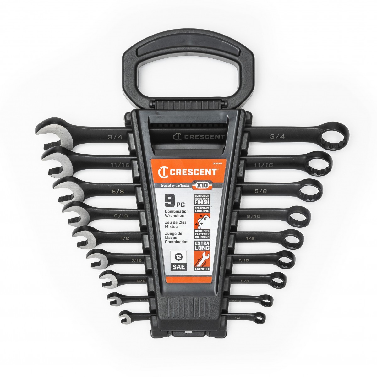 Crescent CCWS9BS Wrench Set, Includes: 1/4, 5/16, 3/8, 7/16, 1/2, 9/16, 5/8, 11/16, 3/4 in Wrenches, 9-Piece - 2