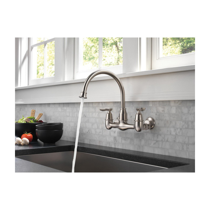 Delta Corin Series 22722LF-SS Two-Handle Kitchen Faucet, 1.8 gpm, 2-Faucet Hole, Metal, Stainless, Wall, High Arc Spout - 3