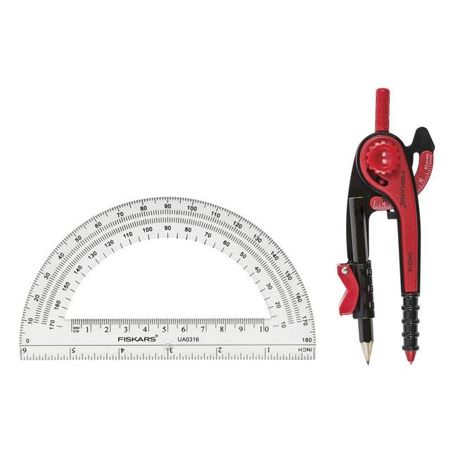 Fiskars 1565901001 Protractor and Compass Set, 12 in Circle, Plastic - 2