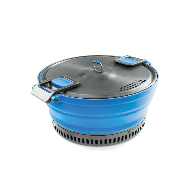 GSI 50232 Escape Pot, 2.1 qt Capacity, Aluminum/Nylon/Silicone, Blue, Teflon-Coated, Folding Handle - 2