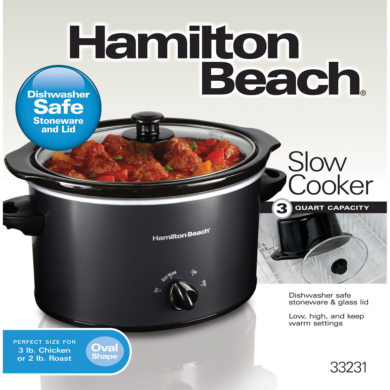 Hamilton Beach 33231 Slow Cooker, 3 qt Capacity, Stoneware, Black - 5