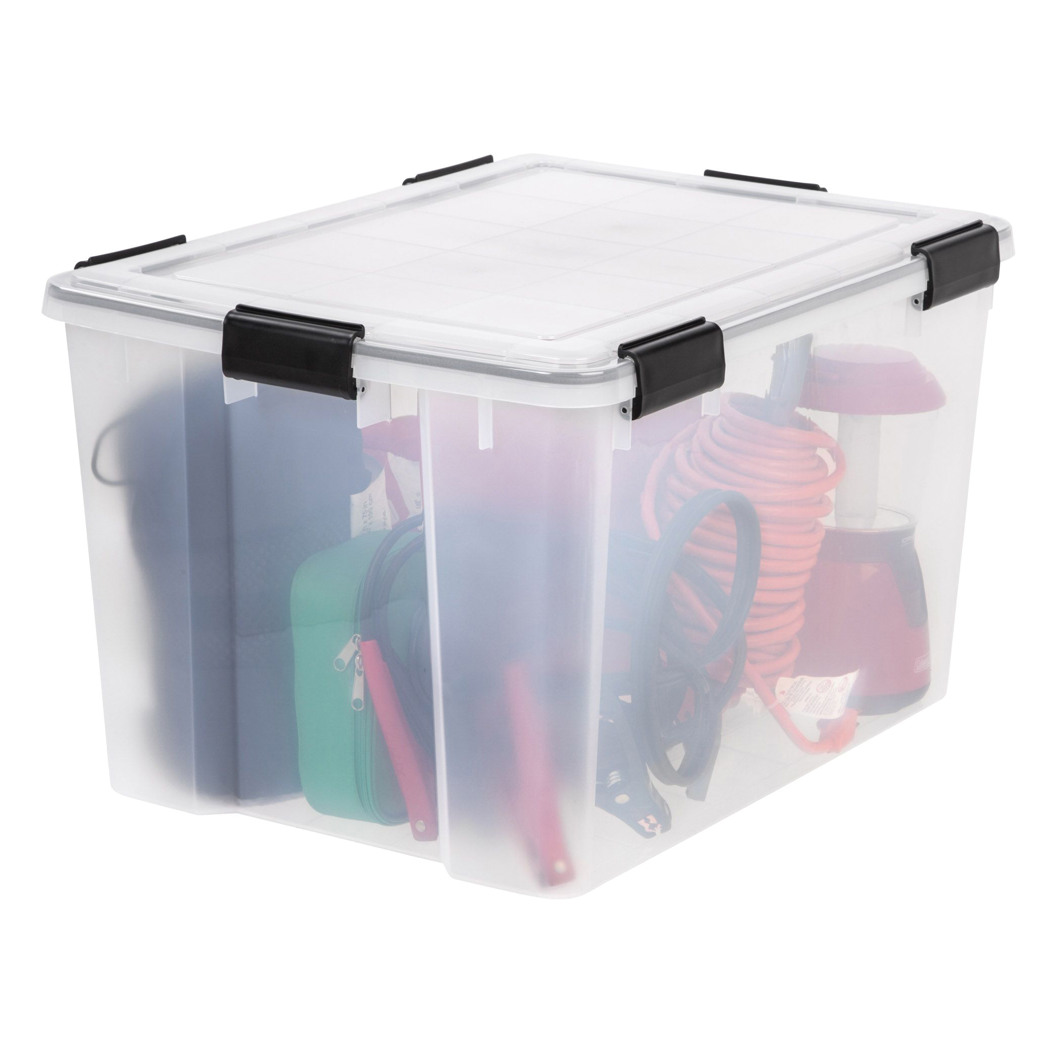 Iris WEATHERTIGHT 110586 Storage Bin, 74 qt Volume, Plastic, Clear, 23.6 in L, 17.8 in W, 14-1/2 in H - 4