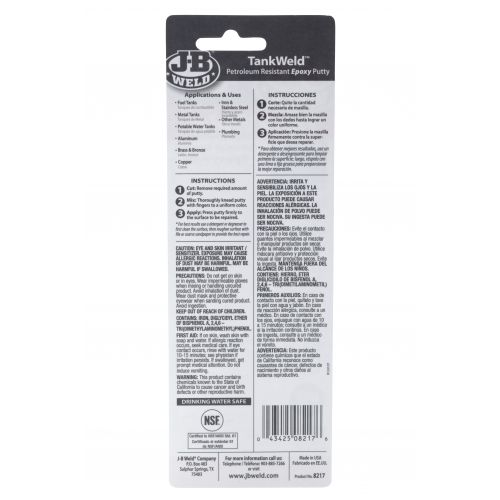 J-B Weld TankWeld 8217 Epoxy Putty, 1 oz, Solid, Pungent, Sulfurous, Black/Dark Gray - 3