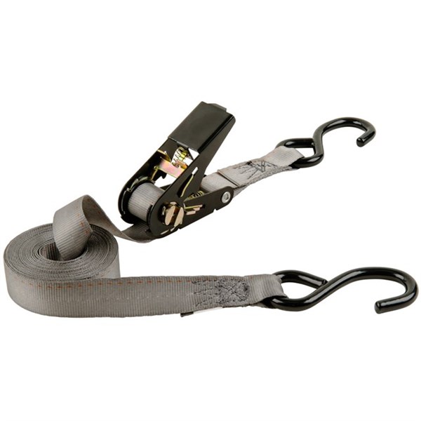 Keeper 89514 Tie-Down, Ratchet Adjustment, 1 in W, 14 ft L, Gray, 500 lb Working Load, S-Hook End, 1/PK - 2