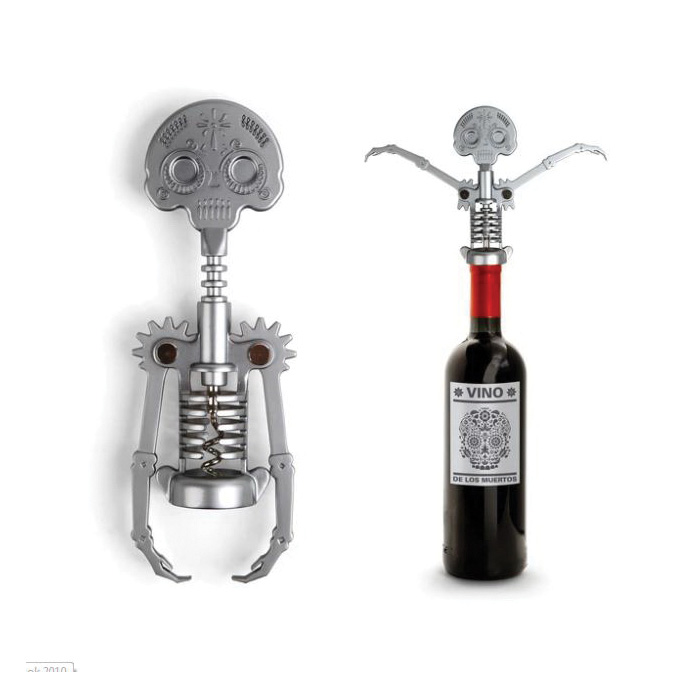 Kikkerland CS14 Skull Corkscrew, Steel, Silver - 2