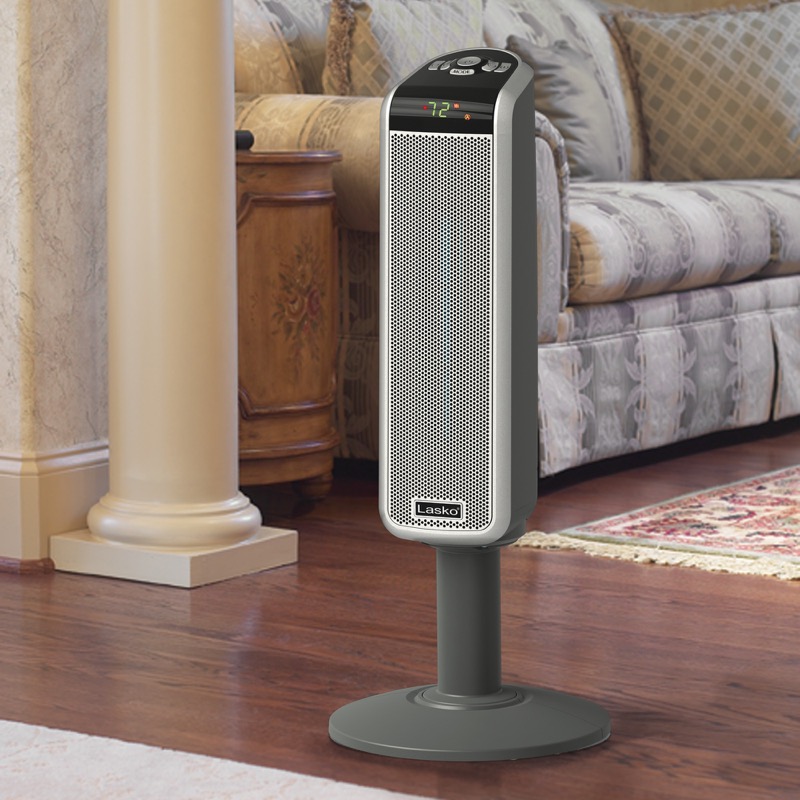 Lasko 5397 Ceramic Pedestal Heater with Digital Remote, 12.5 A, 120 V, 1500 W, 300 sq-ft Heating Area, Silver - 5