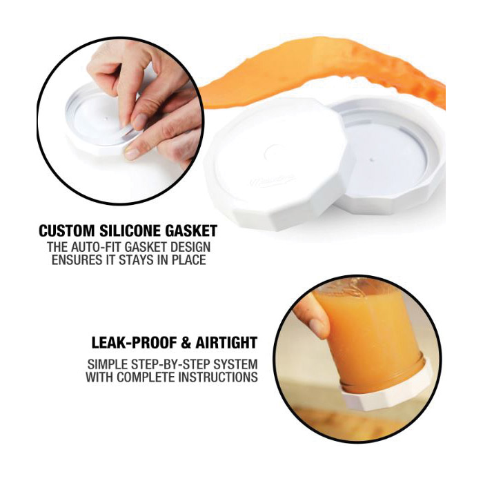 Masontops TT4W Tough Top Airtight Lid, Wide Mouth, Plastic, White Cap/Lid - 3