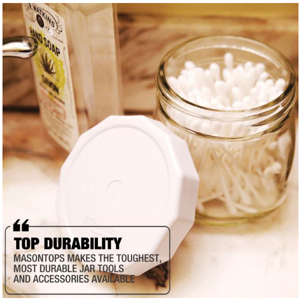 Masontops TT4W Tough Top Airtight Lid, Wide Mouth, Plastic, White Cap/Lid - 5