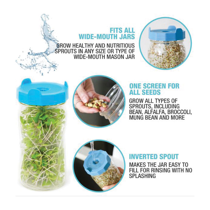 Masontops BS2WGB Sprouting Lid, Plastic, Blue/Green Cap/Lid - 2