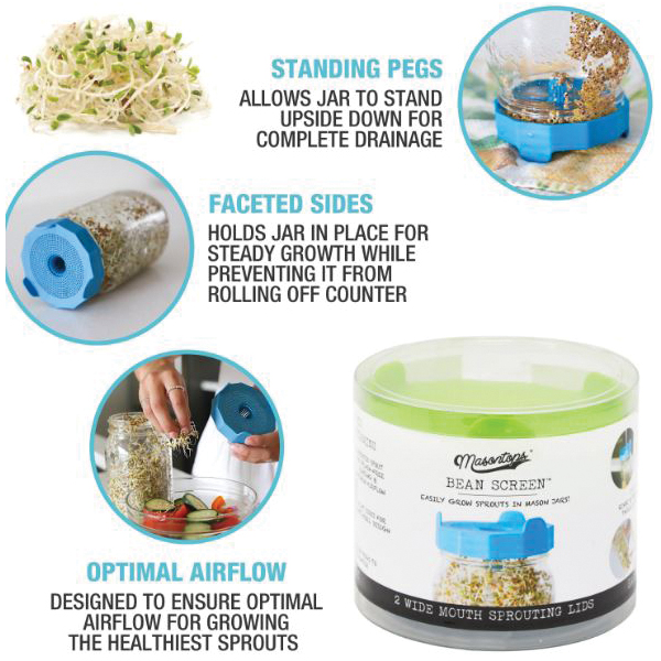 Masontops BS2WGB Sprouting Lid, Plastic, Blue/Green Cap/Lid - 3