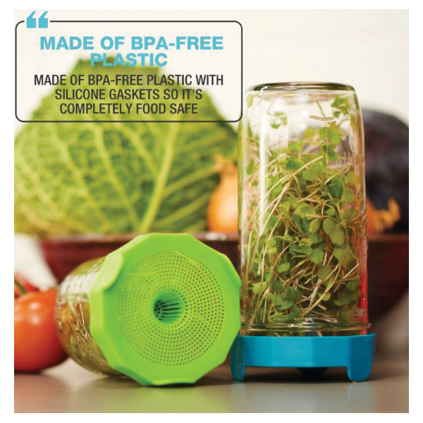 Masontops BS2WGB Sprouting Lid, Plastic, Blue/Green Cap/Lid - 4
