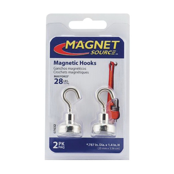 Magnet Source 07632 Magnetic Hook, 0.35 in Opening, Stainless Steel, Zinc, 28 lb - 5