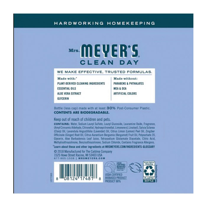 Mrs. Meyer's 17481 Dishwasher Soap, 16 fl-oz, Liquid, Bluebell - 2