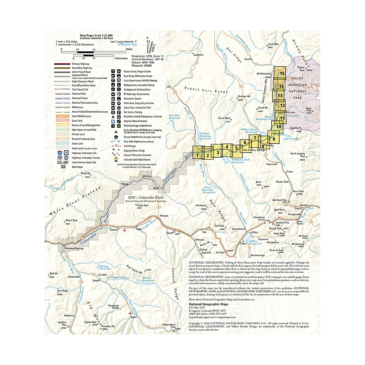 National Geographic TI00002306 Fishing and River Map, Colorado River, Headwaters to Kremmling - 2
