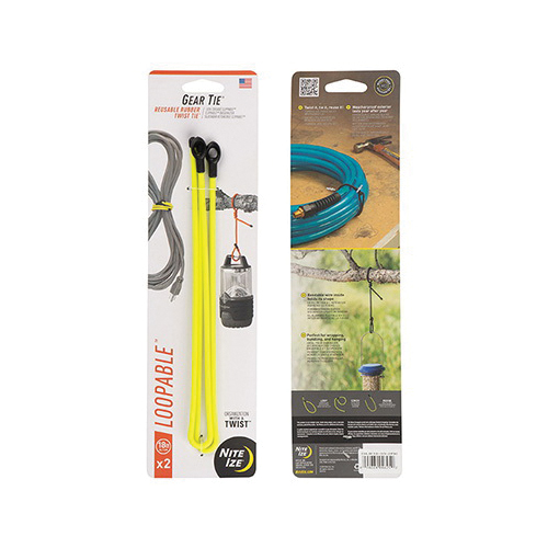 Gear Tie GLS18-33-2R6 Twist-Tie, 1/2 in W, 18 in L, Rubber, Neon Yellow - 3