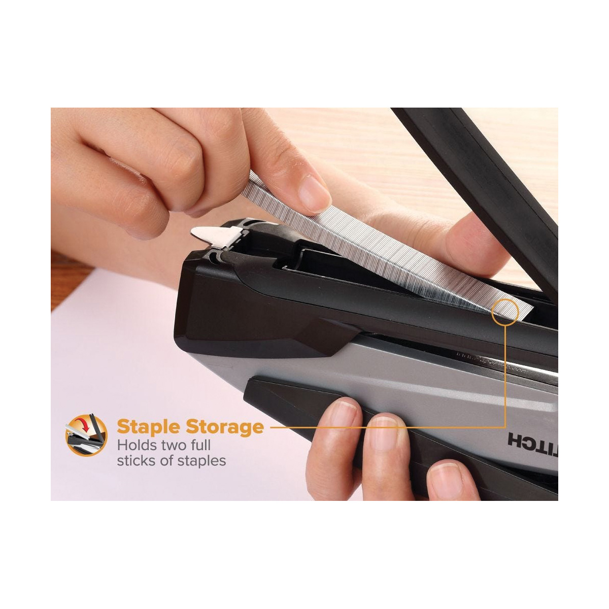 Paper Pro InPower 1100 Desktop Stapler, 20 Sheet, 210 Staple, Full Strip Staple, 4-1/2 in D Throat, Black/Gray - 4