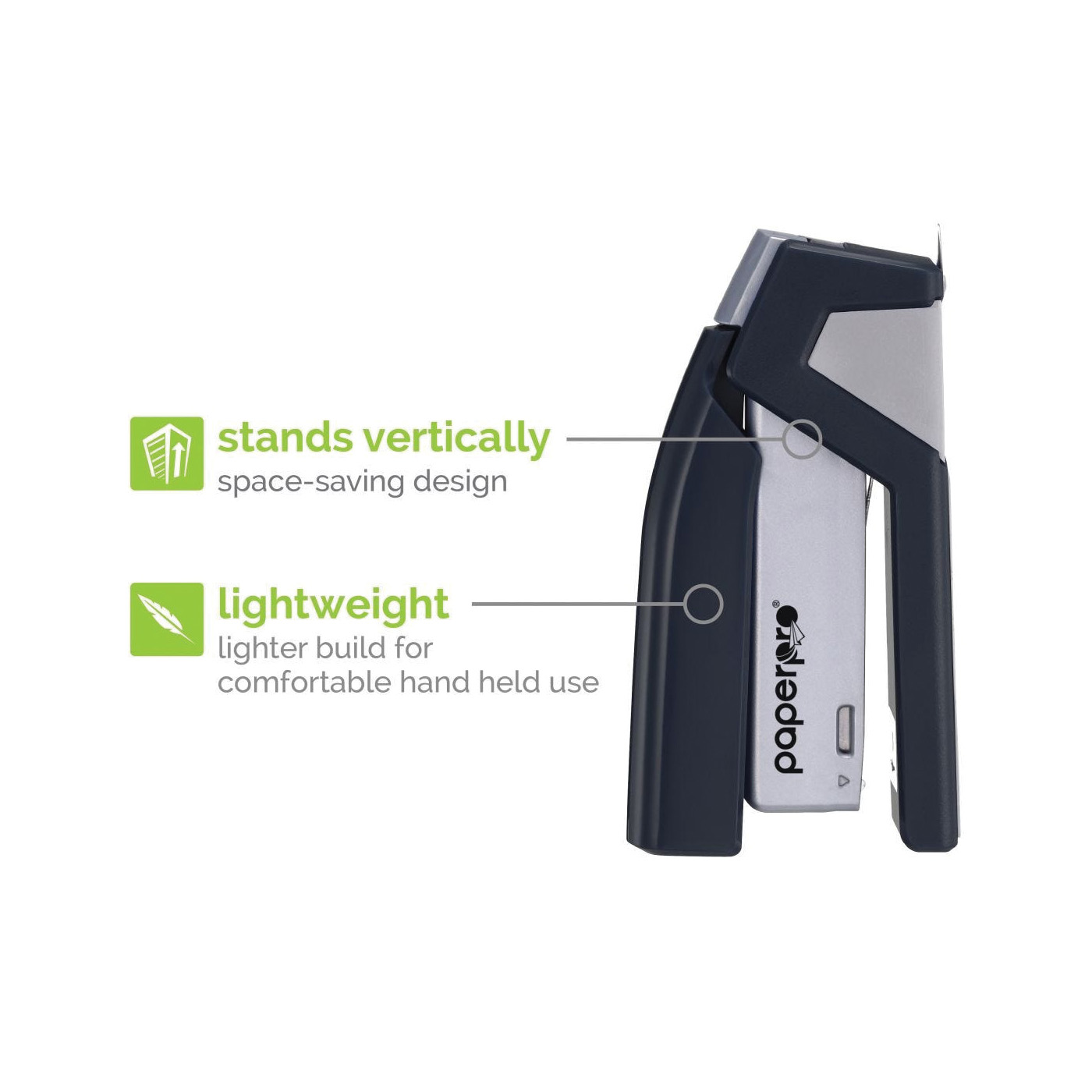 Paper Pro inJOY 1510 Compact Stapler, 20 Sheet, 105 Staple, Half Strip Staple, Black/Gray - 3