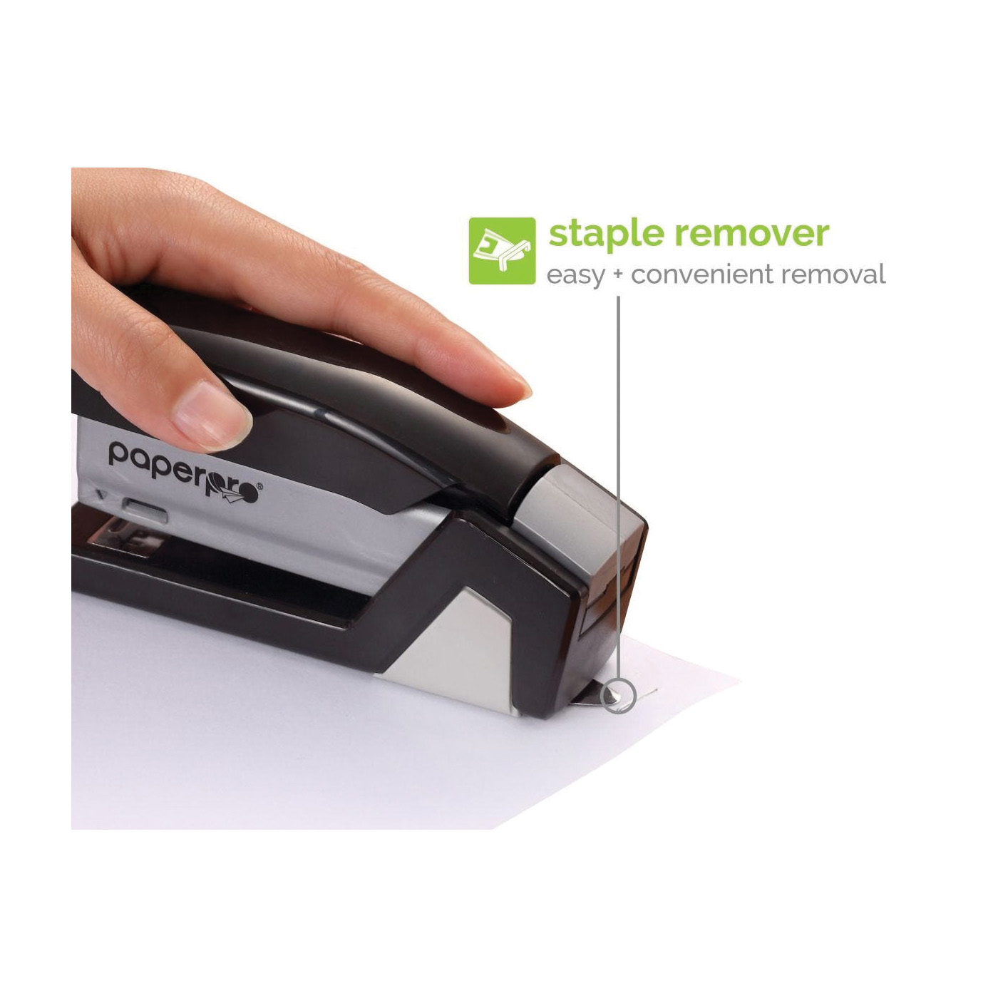 Paper Pro inJOY 1510 Compact Stapler, 20 Sheet, 105 Staple, Half Strip Staple, Black/Gray - 5