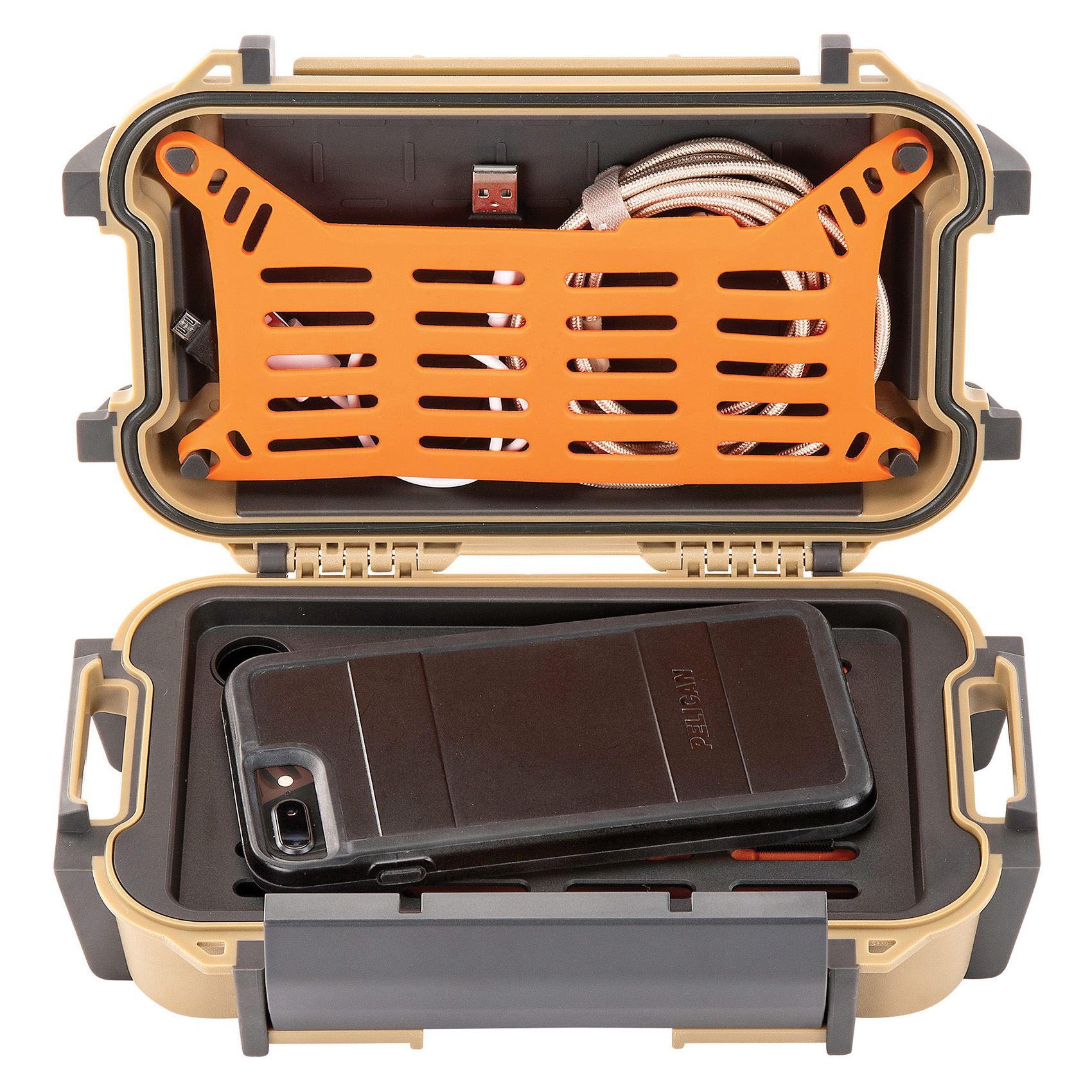 Pelican RKR400-TAN Ruck Case, Tan, 9.84 in L, 6.12 in W, 2.89 in H, ABS/Polycarbonate - 2