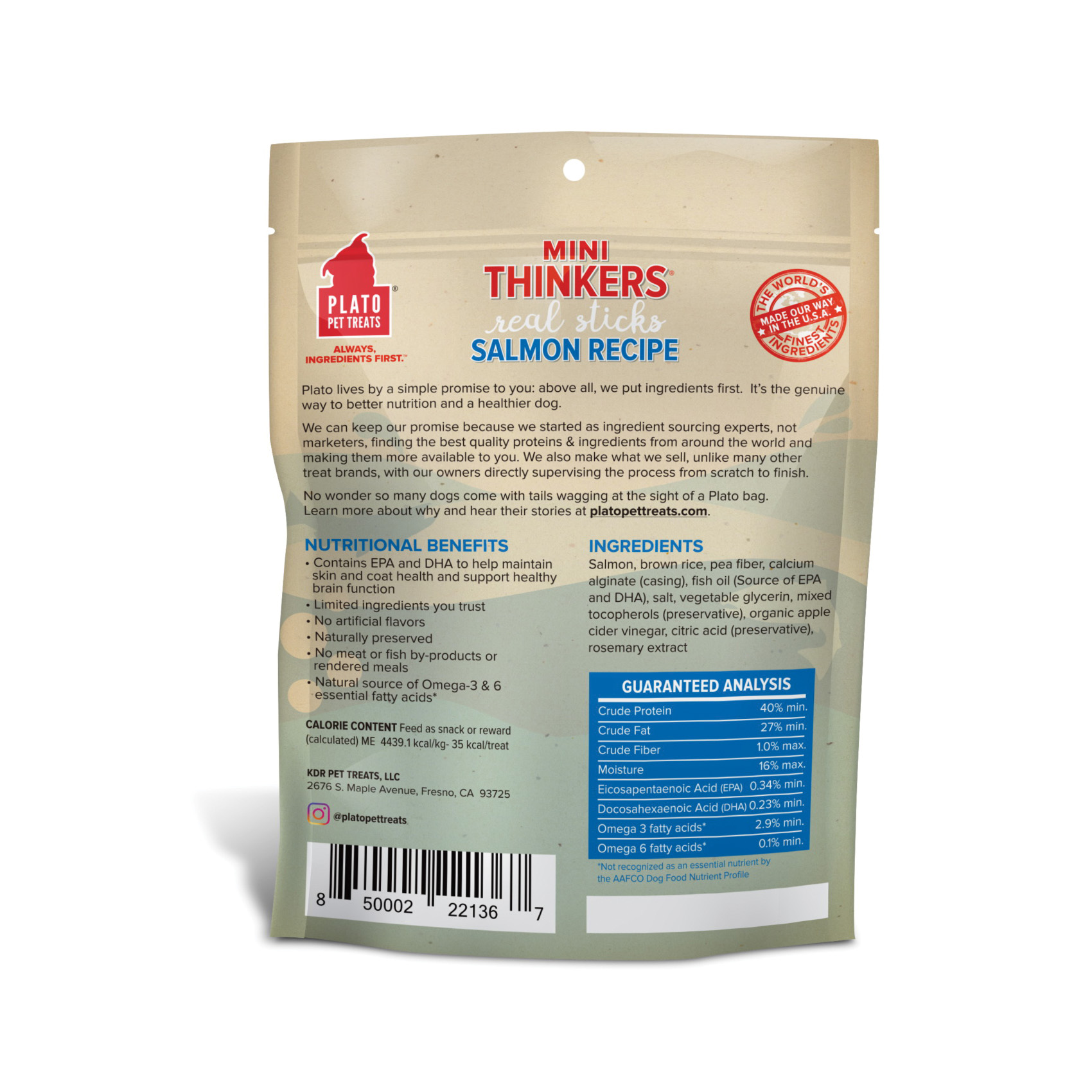 Plato Pet Treats 76122136 Dog Treat, S, Salmon, 6 oz, Bag - 2