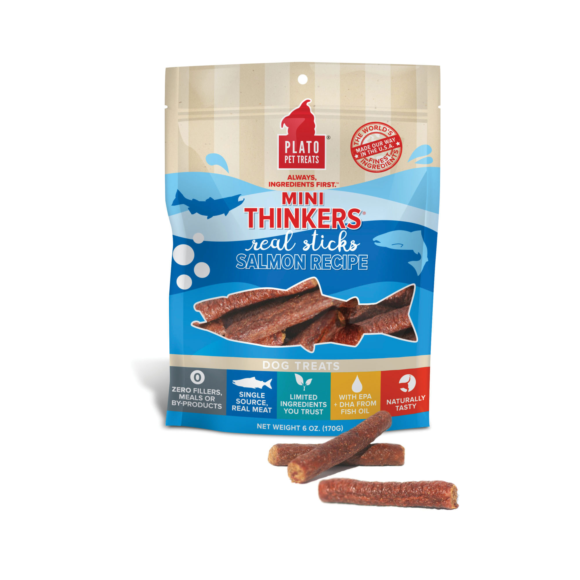 Plato Pet Treats 76122136 Dog Treat, S, Salmon, 6 oz, Bag - 3