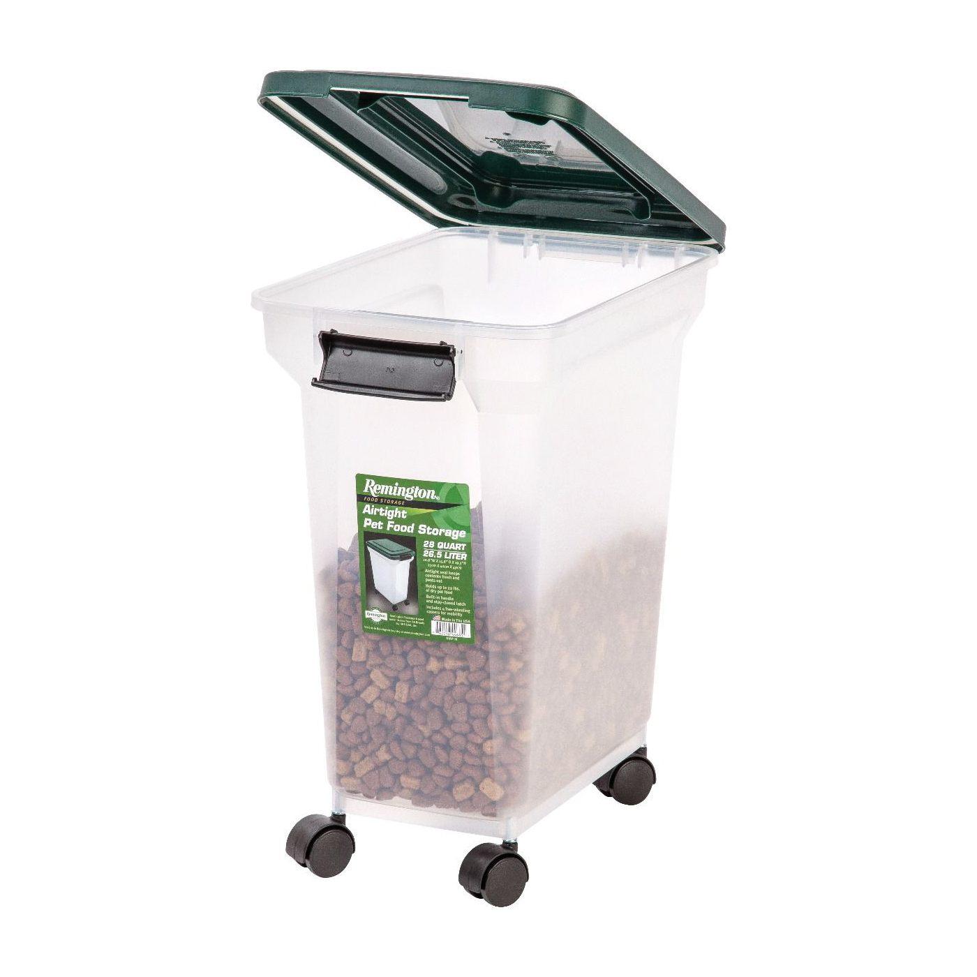 Iris Remington 296001 Pet Food Container, 28 qt, Plastic, Green, Airtight, Latch Cover/Lid, 15.8 in L, 10-3/4 in W - 2