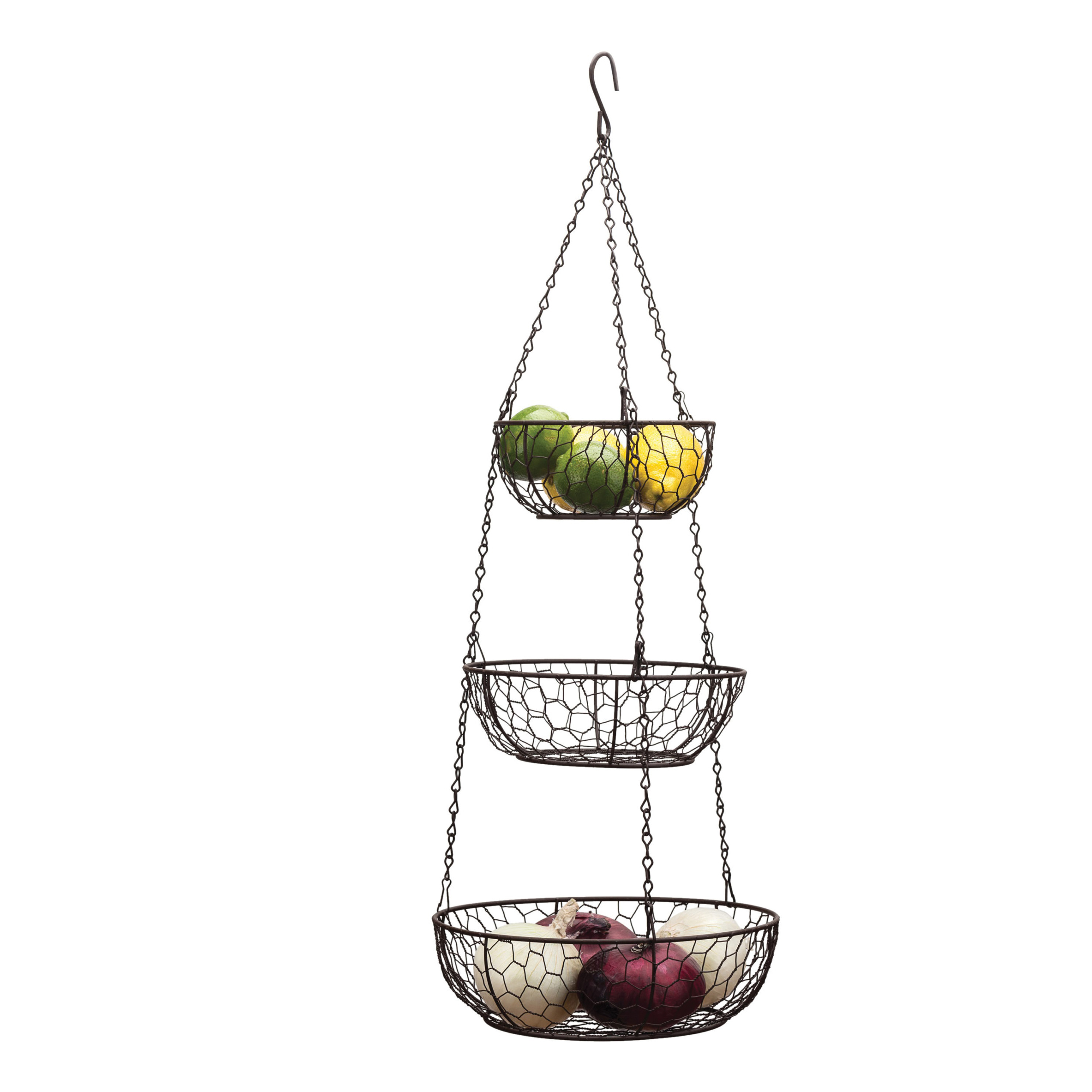 Rsvp International CW-311 3-Tier Hanging Basket, 10 lb, 3-Compartment, Bronze - 3