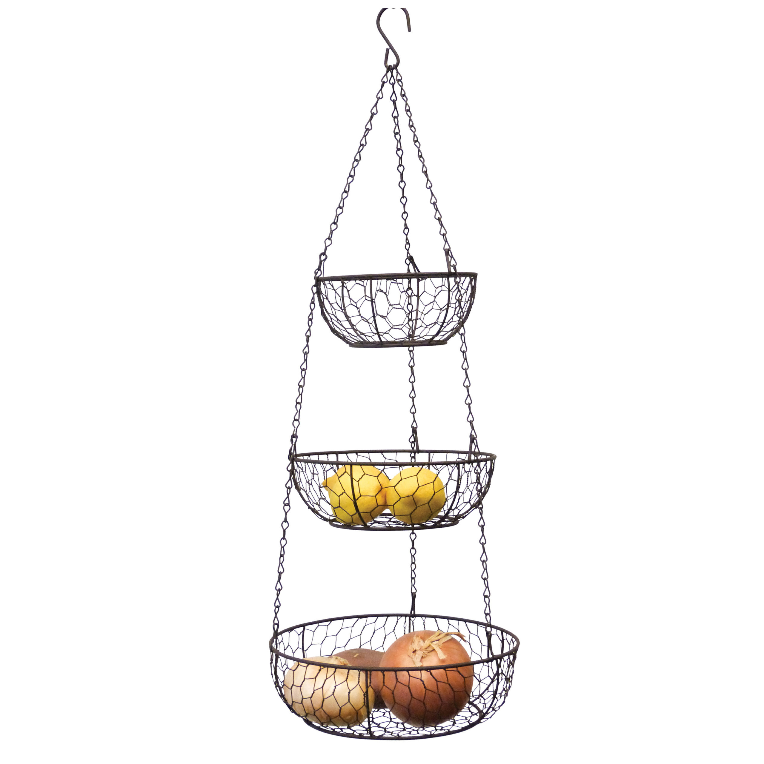 Rsvp International CW-311 3-Tier Hanging Basket, 10 lb, 3-Compartment, Bronze - 4
