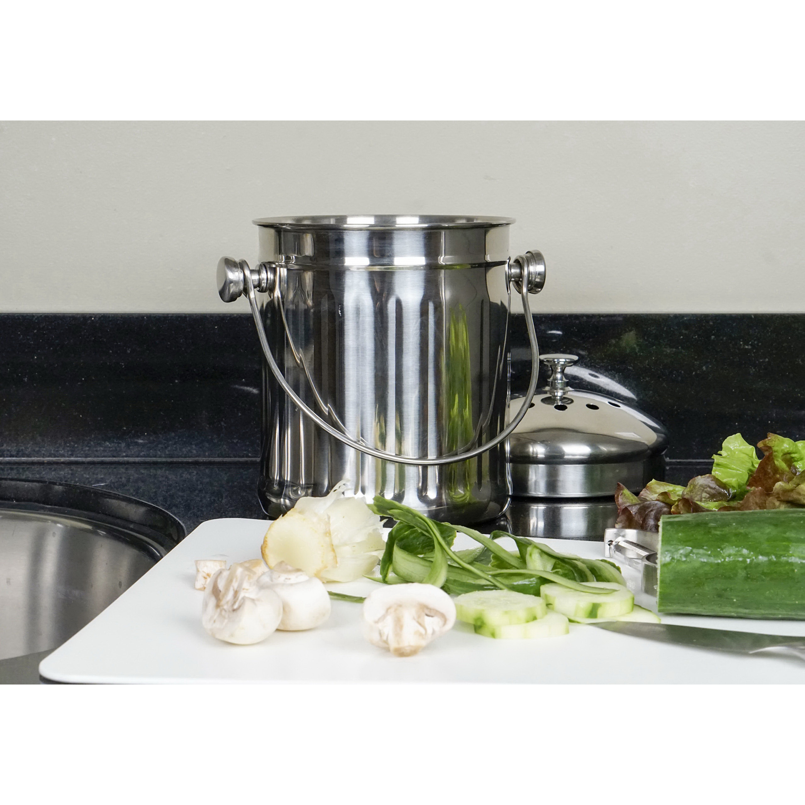 Endurance PAIL-SM Compost Pail, 0.5 gal, 5-3/4 in Dia, 9 in H, Stainless Steel - 5