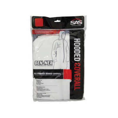 SAS Safety Corp Gen-Nex 6893 Hooded Coveralls, L, Men's, Zipper Closure, Fiber, White - 2