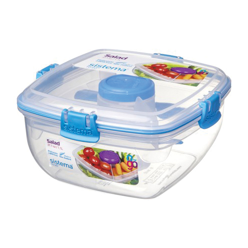 Sistema TO GO 21356 Salad Storage Container, 37.2 oz Capacity, Plastic, Assorted, 6.57 in L, 6.57 in W, 3.39 in H - 2