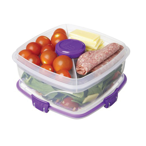 Sistema TO GO 21356 Salad Storage Container, 37.2 oz Capacity, Plastic, Assorted, 6.57 in L, 6.57 in W, 3.39 in H - 4