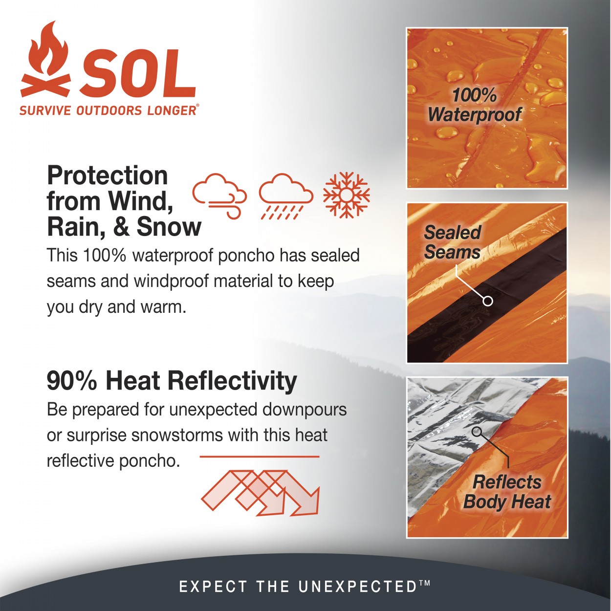 SOL Survive Outdoors Longer 0140-6001 Heat Reflective Poncho - 3