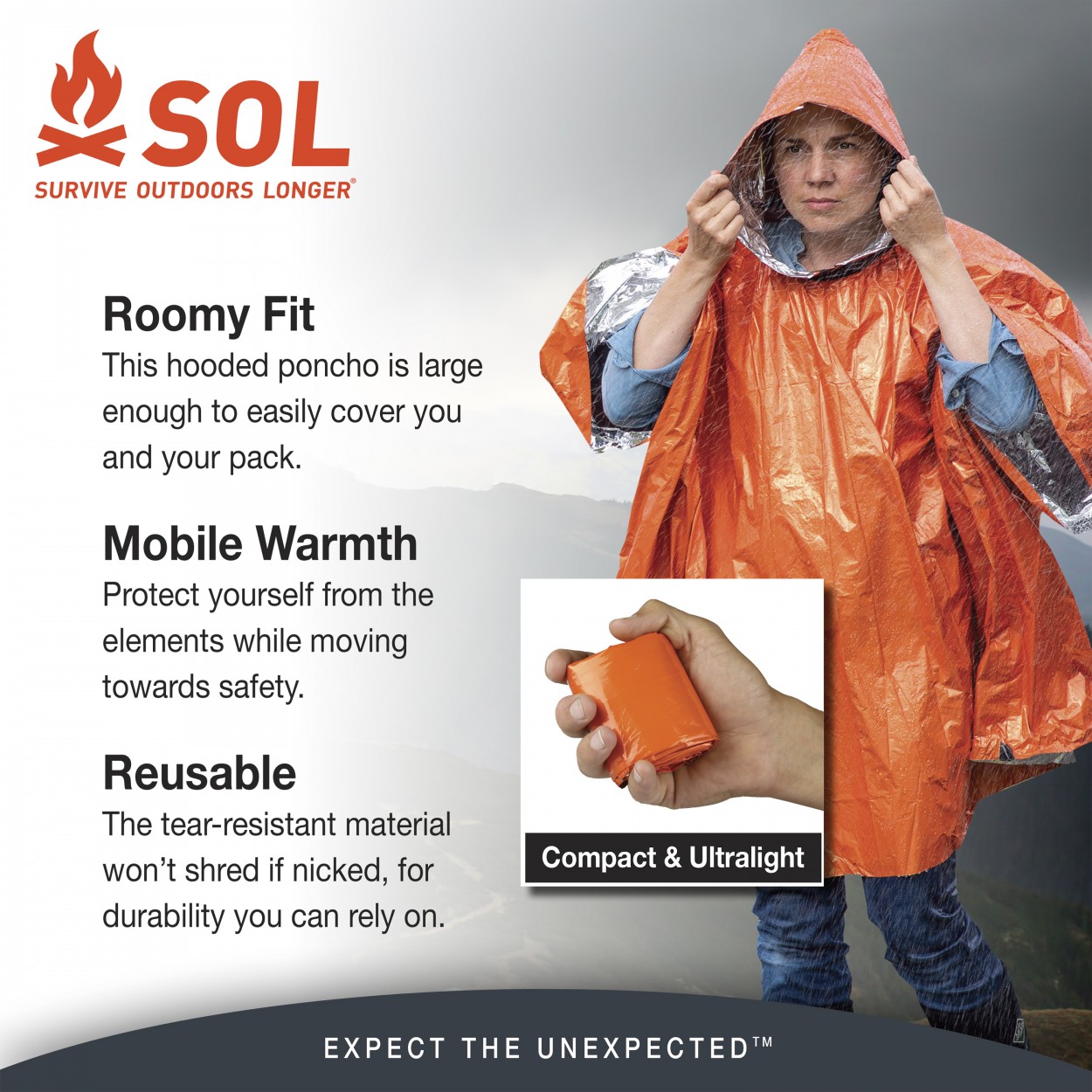 SOL Survive Outdoors Longer 0140-6001 Heat Reflective Poncho - 4