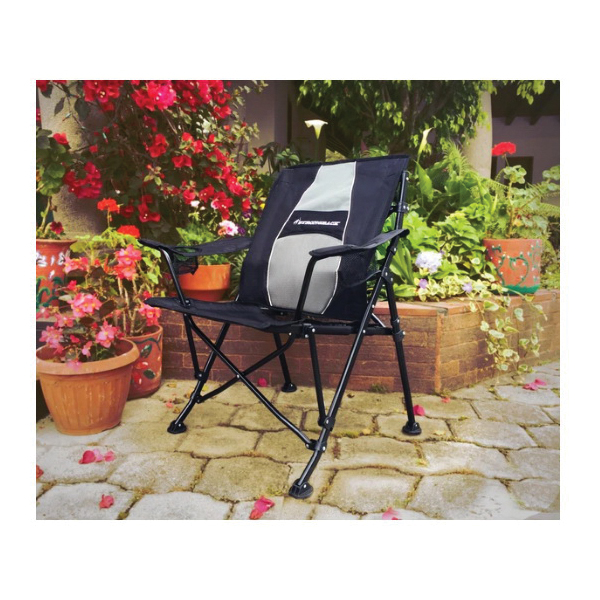 Strongback Guru Series 403BC-NVGR Folding Camp Chair, 32 in W, 27 in D, 34 in H, Steel Frame, Gray/Navy Frame - 2