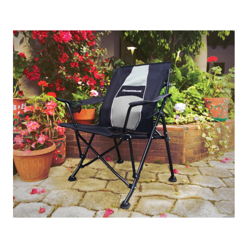 Strongback Guru Series 403BC-BKGR Folding Camp Chair, 32 in W, 27 in D, 34 in H, Steel Frame, Black/Gray Frame - 2