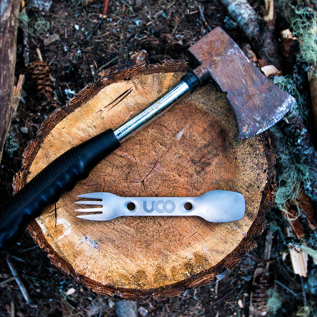 UCO Gear F-SP-TI Utility Spork with Tether, Titanium, Silver - 2