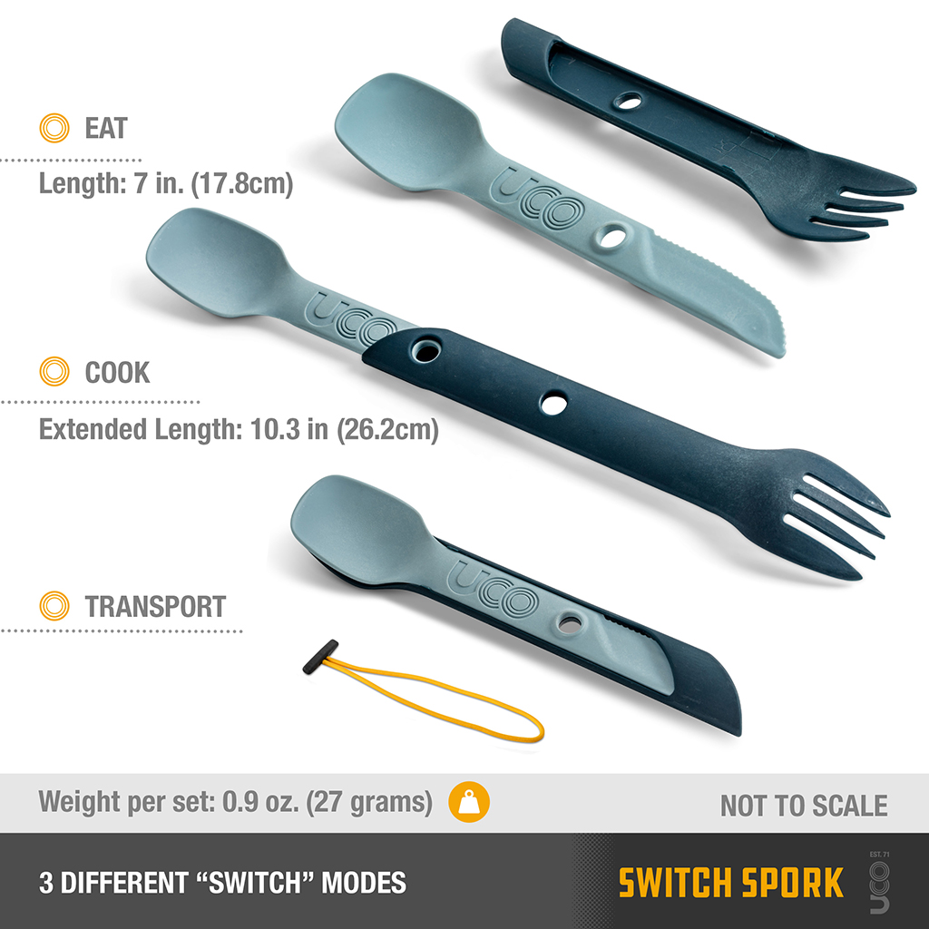 UCO Gear F-SP-SWITCH Switch Spork Utensil Set with Tether, Nylon, Stone Blue - 3